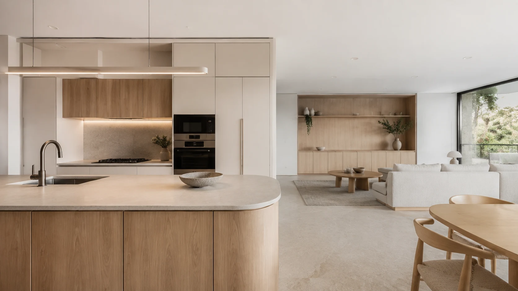 Finished warm white and oak Australian interior design concept